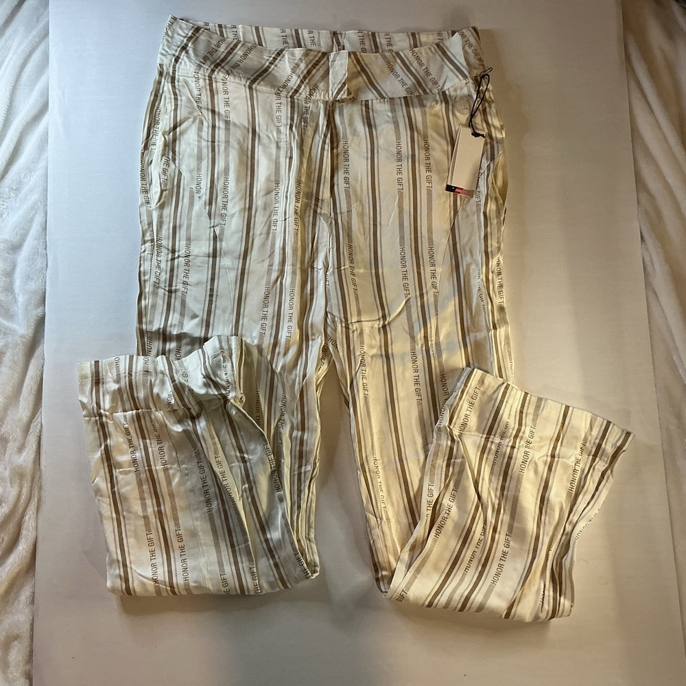 Honor The Gift Women’s XXL Elegant Striped Cream and Brown Trousers NEW NWT